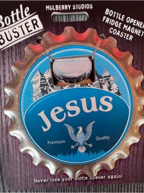 Blue Jesus Bottle Opener Fridge Magnet Coaster